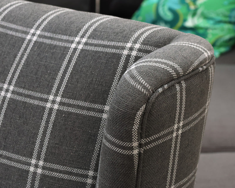 Pair of Jofran Grey Plaid Upholstered Wing Back  Chairs