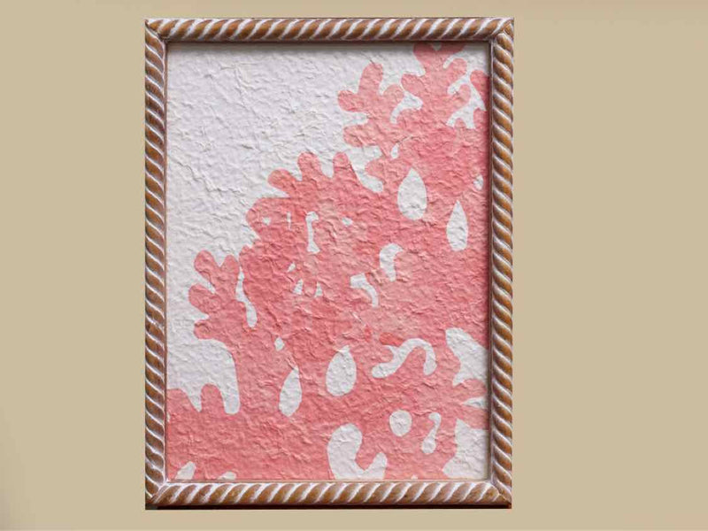 Coral Print On Rice Paper In Wooden Frame