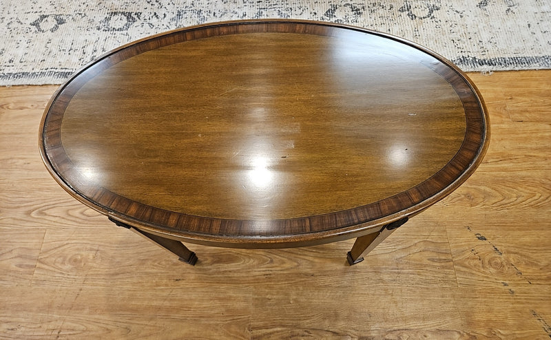 Oval Inlaid Walnut Cocktail Table