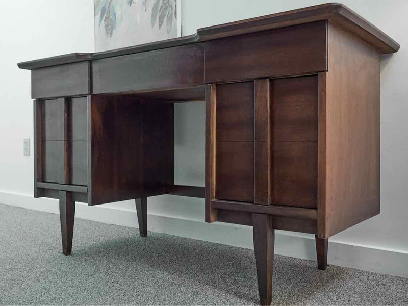 Mid Century Walnut Desk with 3 Drawers & 2 File Cabinet Drawers