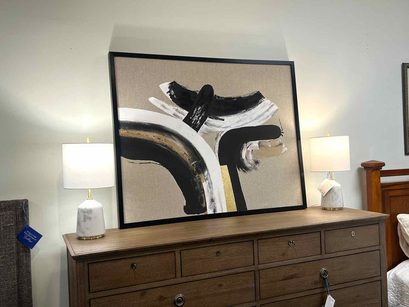 Contemporary Brush Stroke  in Black,Gold, & White Wall Decor