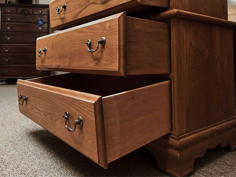 Oak 3 Over 2  Drawer Chest with Brass Pulls