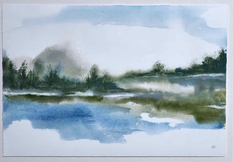 Framed Watercolor: 'Lake Fog II'