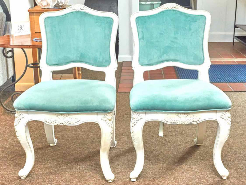 Pair Of Magnolia Home  French Inspired Chairs Aqua Performance Upholstered Seats