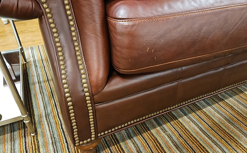 Ethan Allen 3-Seat Brown Leather Sofa