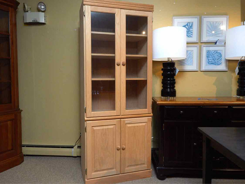 Natural Oak 2 Glass Doors 4 Shelf 2 Lower Door Bookcase