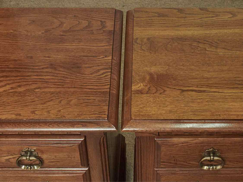 Pair of Kincaid Oak  Nightstands with 2 Drawers & Ornate Chippendale Handles