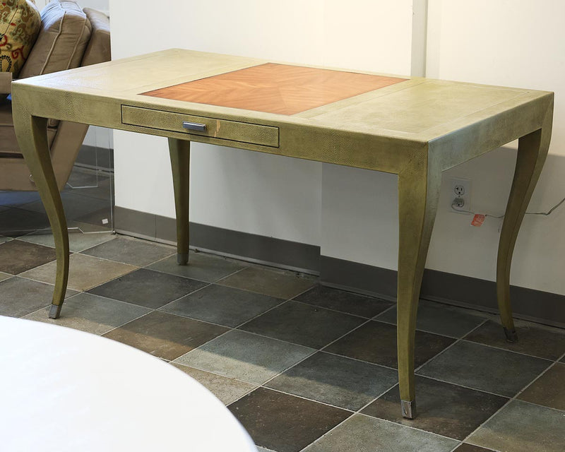 Custom Shagreen Single Drawer Desk with Inlaid Wood Writing Surface