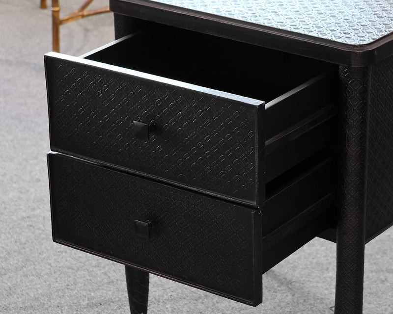 Pair of Arhaus Black Embossed  Nightstands with 2 Drawers