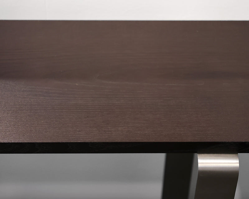 Contemporary Console with Dark Finish Oak Shelves on Brushed Stainless Frame