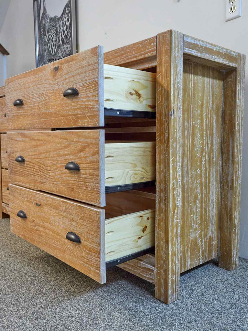 6-Drawer Reclaimed Wood Dresser in Whitewashed Finish