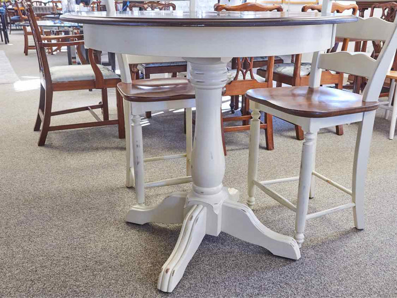 Canadel Ivory Distressed Pub Table with Cherry Top  & 4 Chair Set