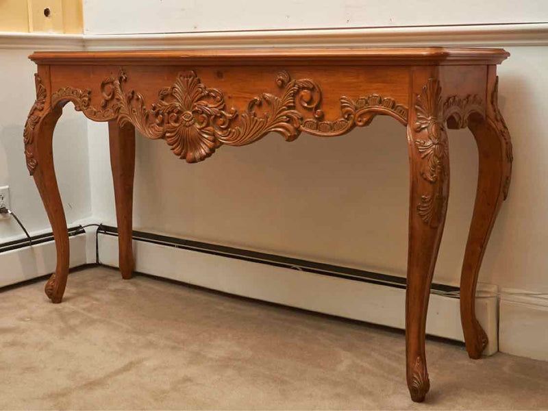 Ethan Allen Stained Cherry Entrance  Console with Carved Detail