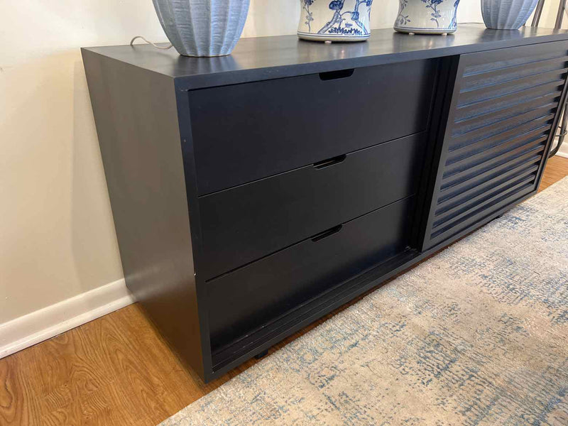 Black Slatted Sideboard with Sliding Doors