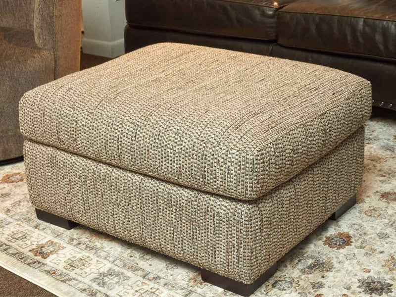 Crate & Barrel "Axis II" Custom Gray Brown High Performance Upholstered  Ottoman