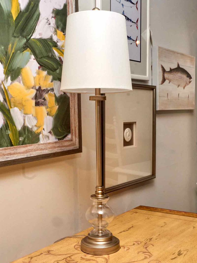 Clear Seeded Silver Metal Buffet Table Lamp