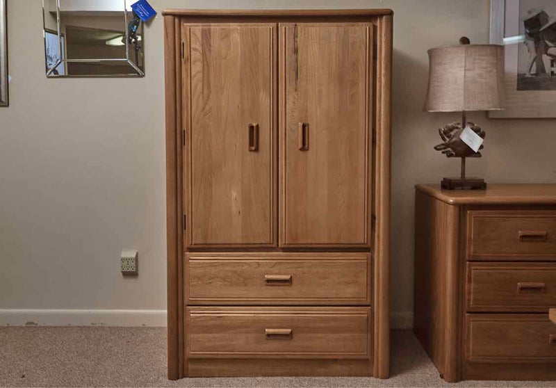 Oak 2 Door 3 Shelf 2 Drawer Armoire