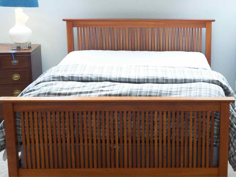 Cherry Shaker Slat Queen  Bed with Wood Rails