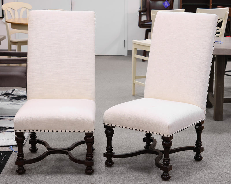 Pair of Bernhardt Dining Side Chairs in White on Mahogany Frame