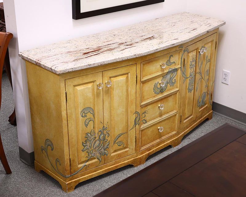 Hand Painted Yellow  Sideboard with Marble Top