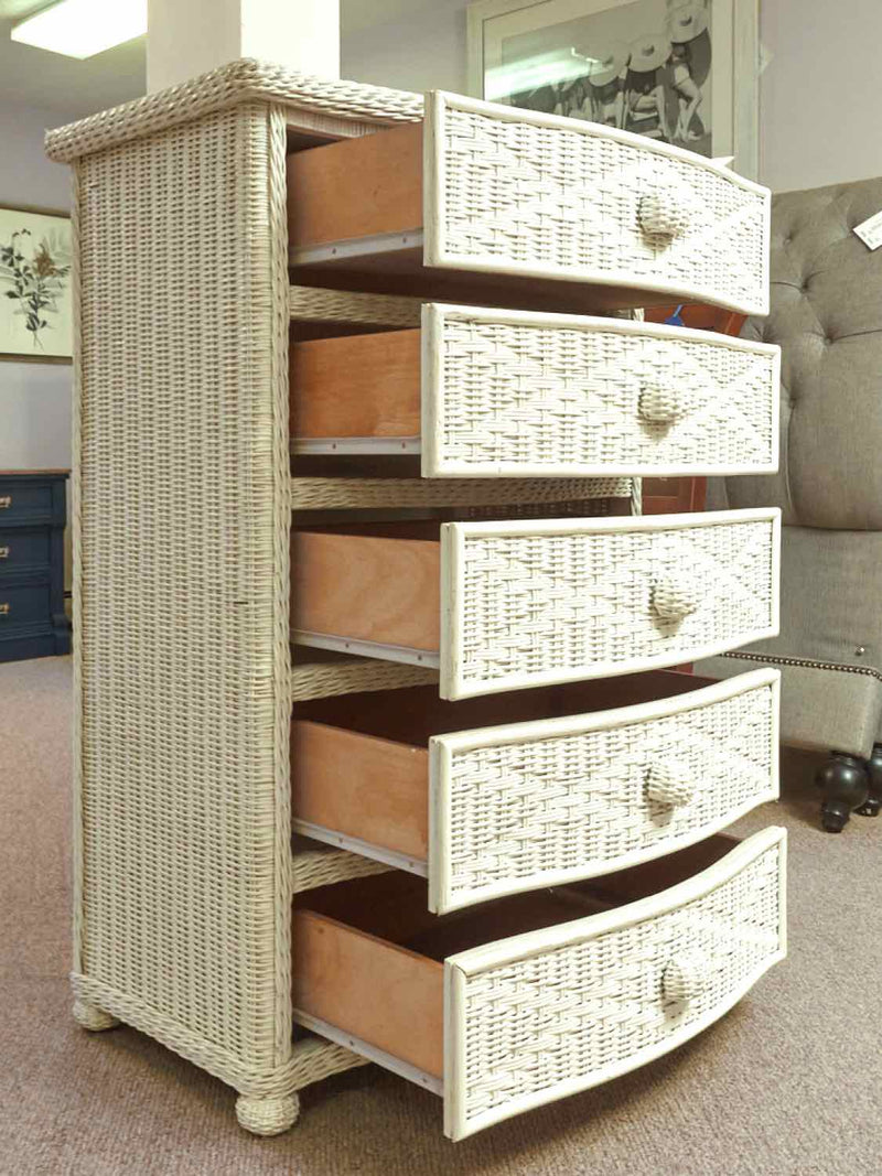 White Wicker  5 Drawer Chest