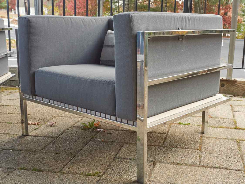 Contemporary Chrome & Teak Outdoor Seating Set