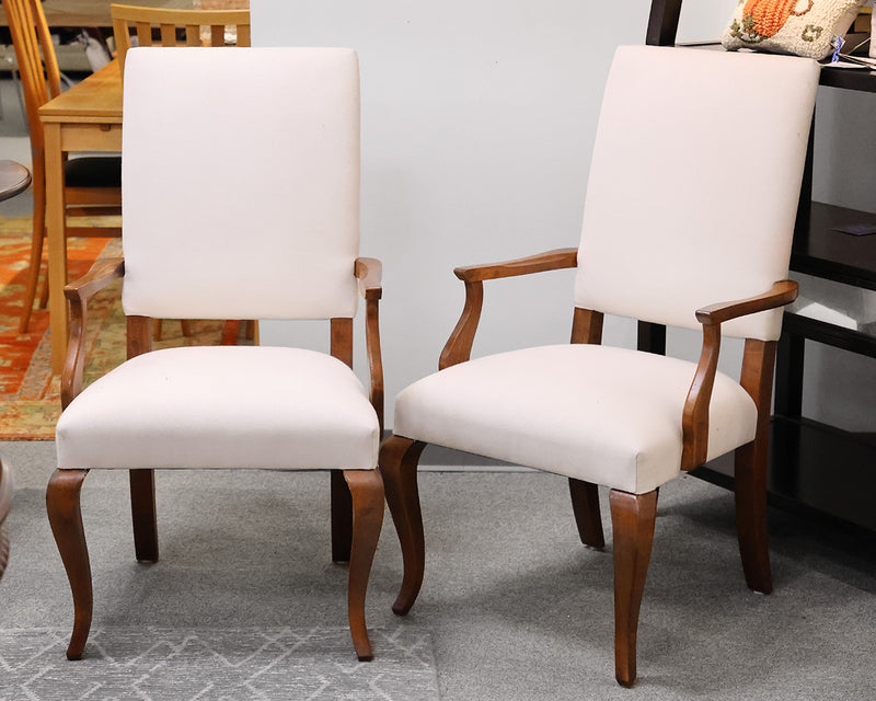 Pair of Ethan Allen Cream Dining Chairs with Exposed Maple Finish Arms