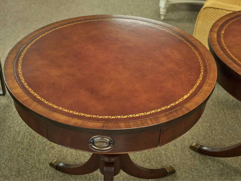 Pair of Solid Mahogany Leather Tooled Accent Tables