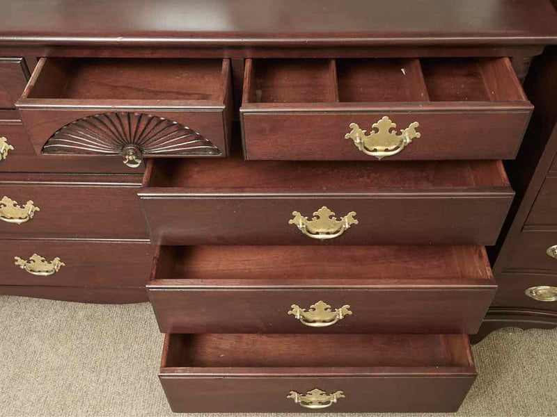 Drexel  Solid Mahogany 9 Drawer Dresser with Carved Fan Drawer