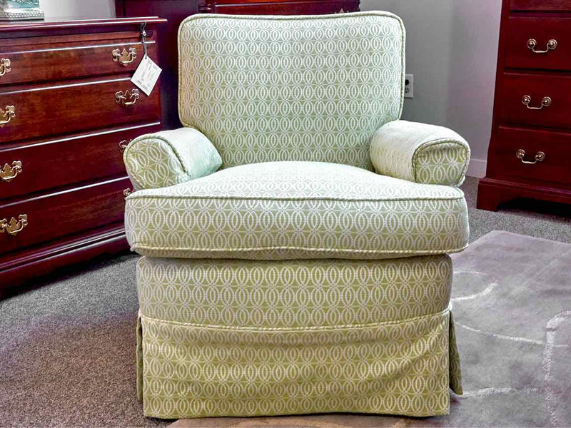 Club Chair with Skirt in Chartreuse & Ivory Double Circle Pattern Upholstery