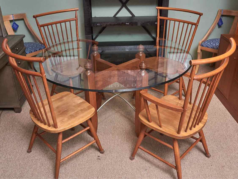 Canadian Maple X Leg Glass Top Table & 2 Arm 2 Side  Chair Set