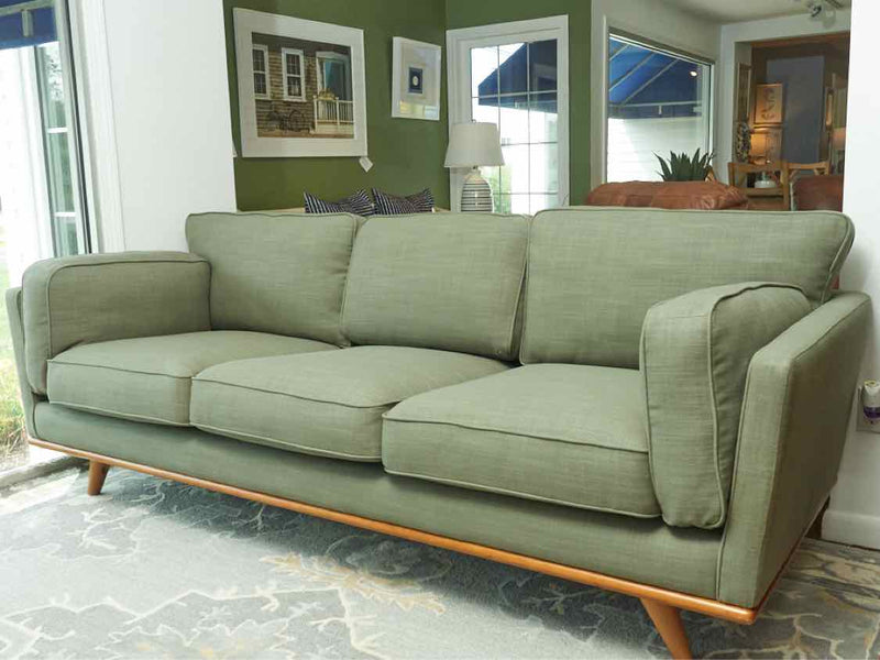 'Timber' Sea Turf Green 3 Cushion Upholstered  Sofa with Maple Wood Trim