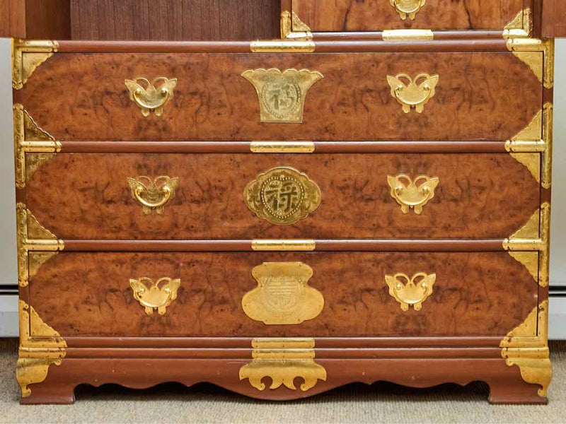 Burlwood Asian "Wedding Chest' 2 Doors 6 Drawer With  Brass Accents Chests