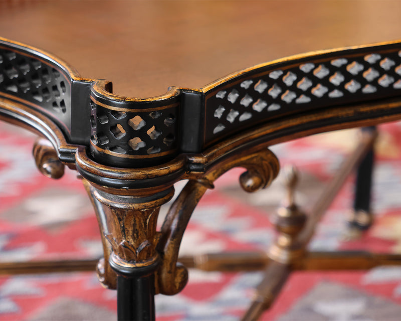 Black & Gold English Cocktail Table with Tray Top