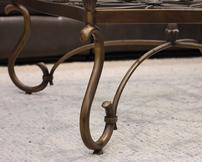 Cocktail Table with Glass Top on Brass Base