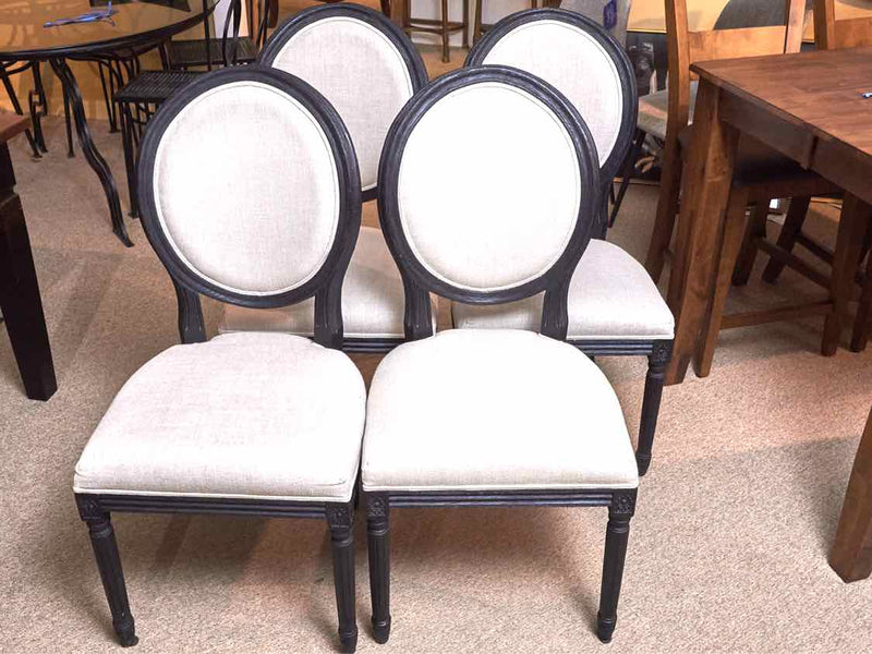 Set of 4 RH White Linen Balloon Back  Dining Chairs