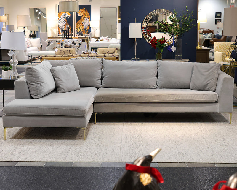 Anthropologie Edlyn 2-Piece Sectional in Pale Grey Velvet on Gold Legs