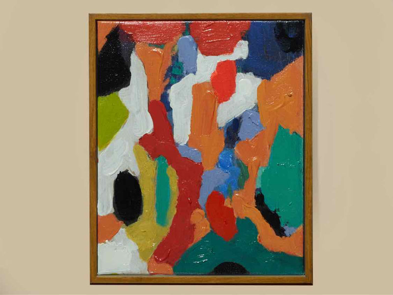 Colorful Abstract Oil Painting In Ash Wood Frame