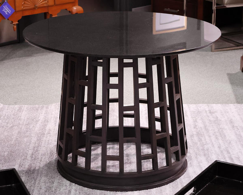 Michele Pelafas Paulo Round Accent Table in Black Granite on Bronze Iron Base