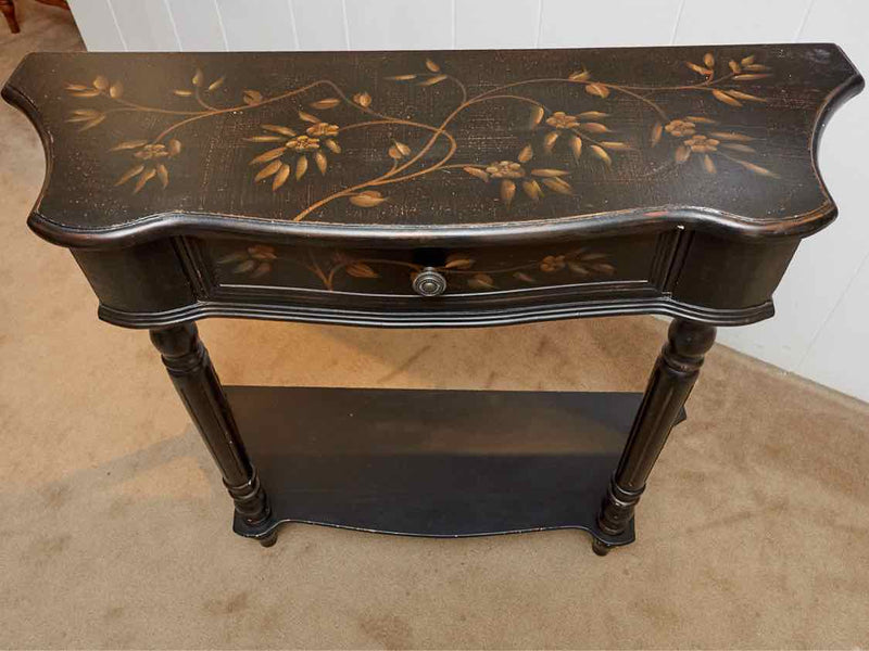 Black Distressed Finish Stencil Accents 1 Drawer Entrance Console