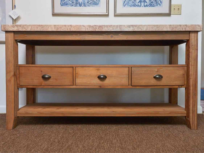 Weatheerd Pine Sideboard With 3 Drawerd & Shelf  Corian Top  Console