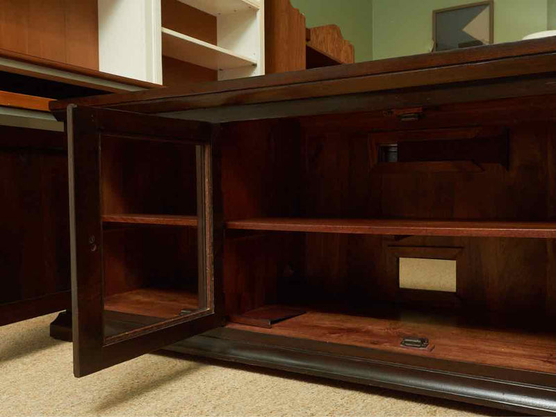 Crate & Barrel 'Madison' Mangowood Dark Stain Finish 4 Door Media Console