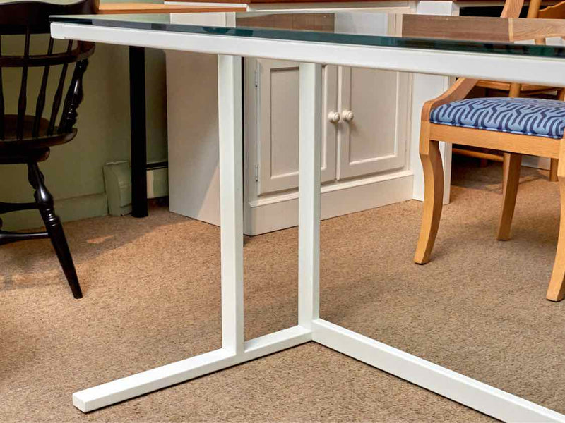 Glass Top White Finish Metal Contemporary  Work Table