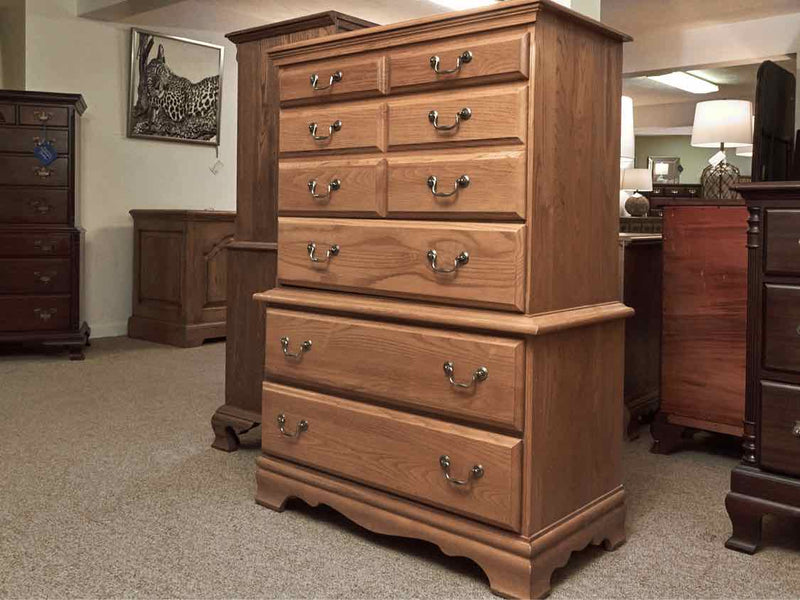 Oak 3 Over 2  Drawer Chest with Brass Pulls