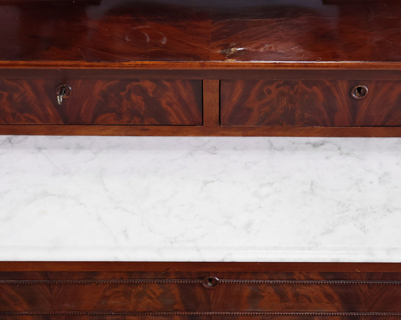 Antique Walnut Dresser with Glove Box, Mirror and White Marble Top