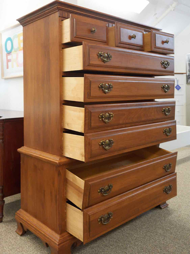 Maple 9 Drawer  Chest on Chest  with Ornate Pulls