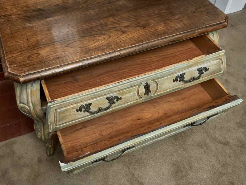 Painted Miniature  Louis XV Chest with Walnut Top & 2 Drawers