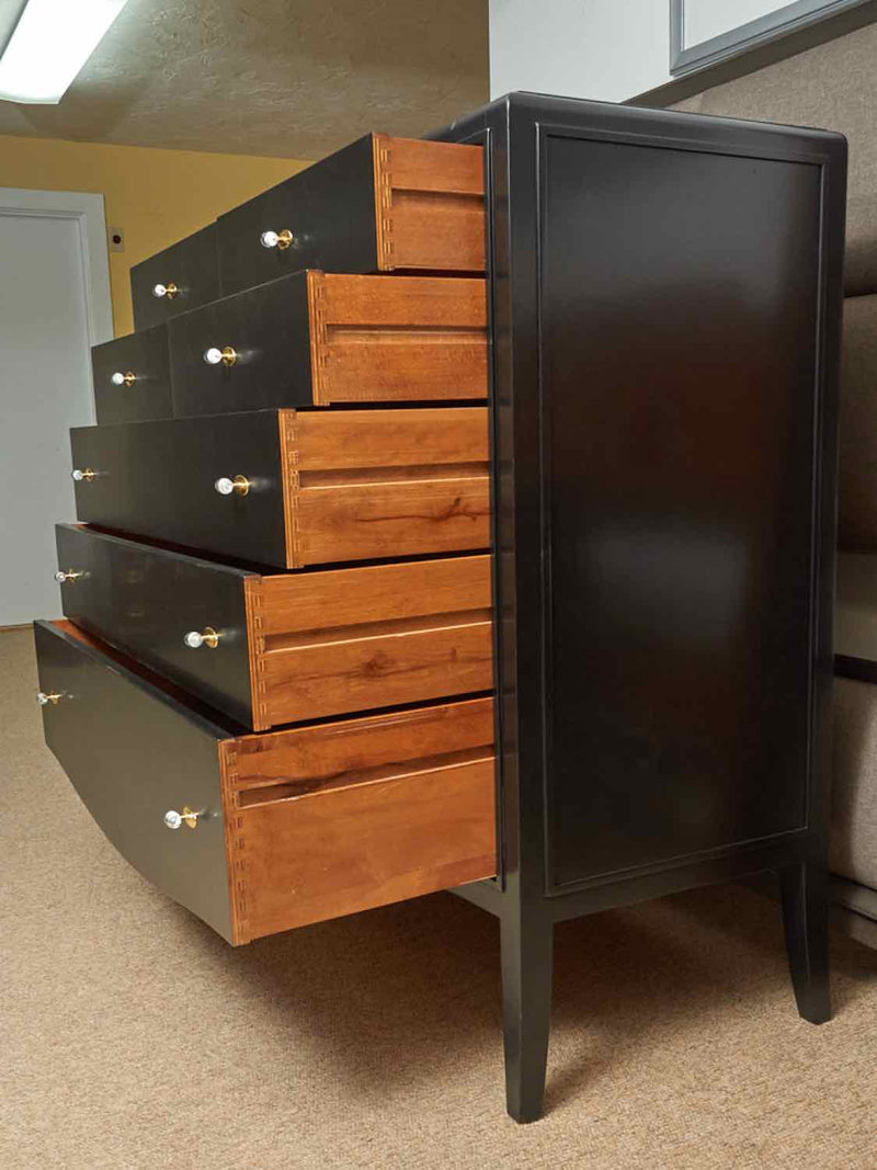 Black Finish 7 Drawer With Crystal Knobs Chest