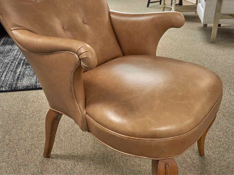 Lynne Scalo Custom Pair of Contemporary Wing Chairs in Camel Leather