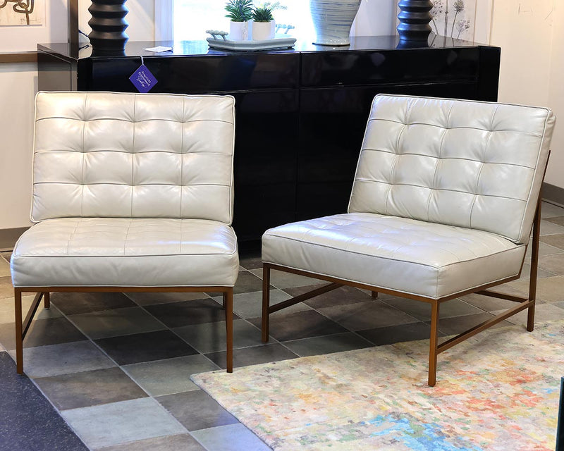 Pair of Mitchell Gold + Bob Williams 'Major' Chairs in Margee Silver Leather